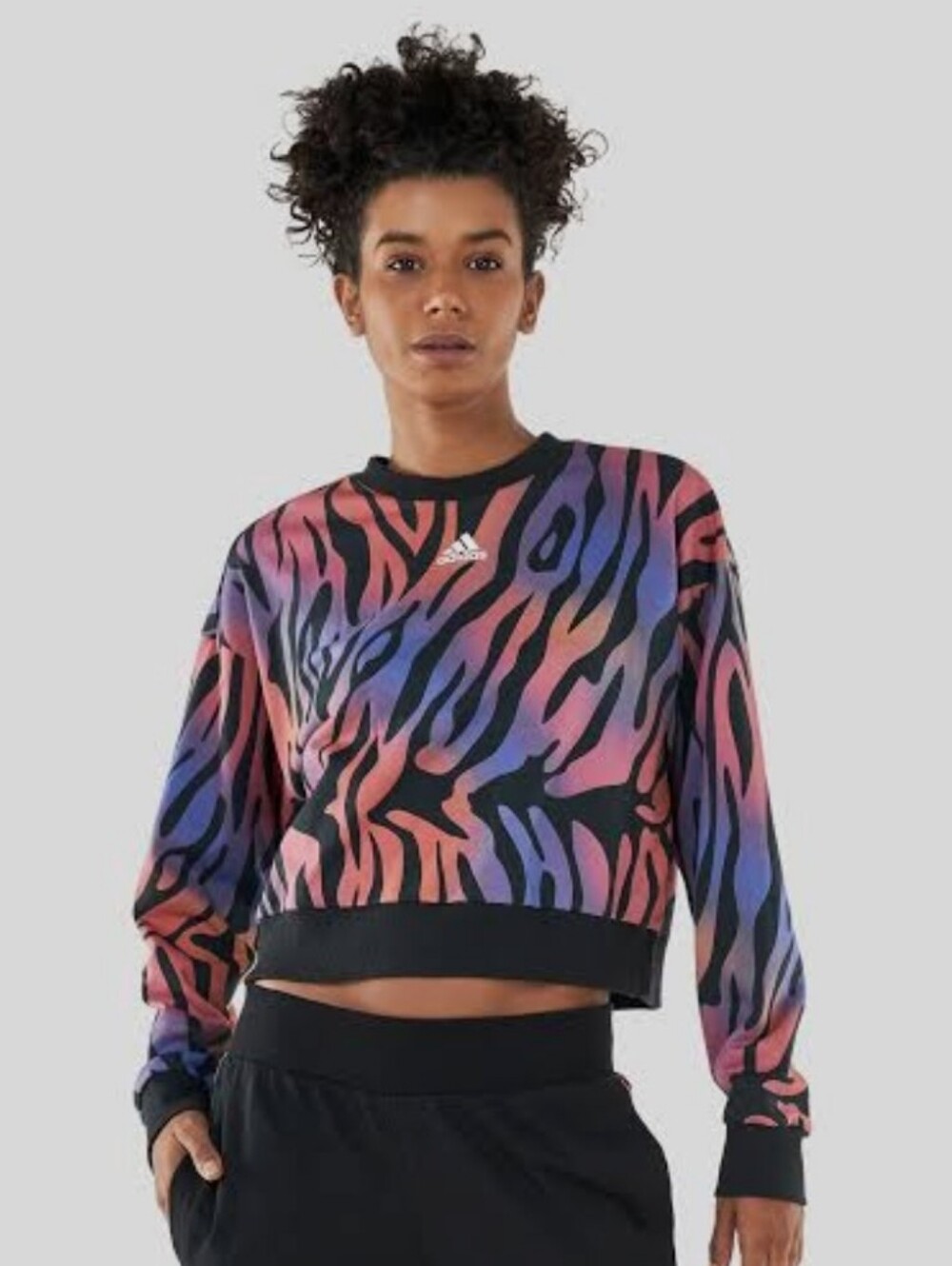Adidas Womens Tiger Print Cropped Sweatshirt Vibrant Multicolored Sz Large